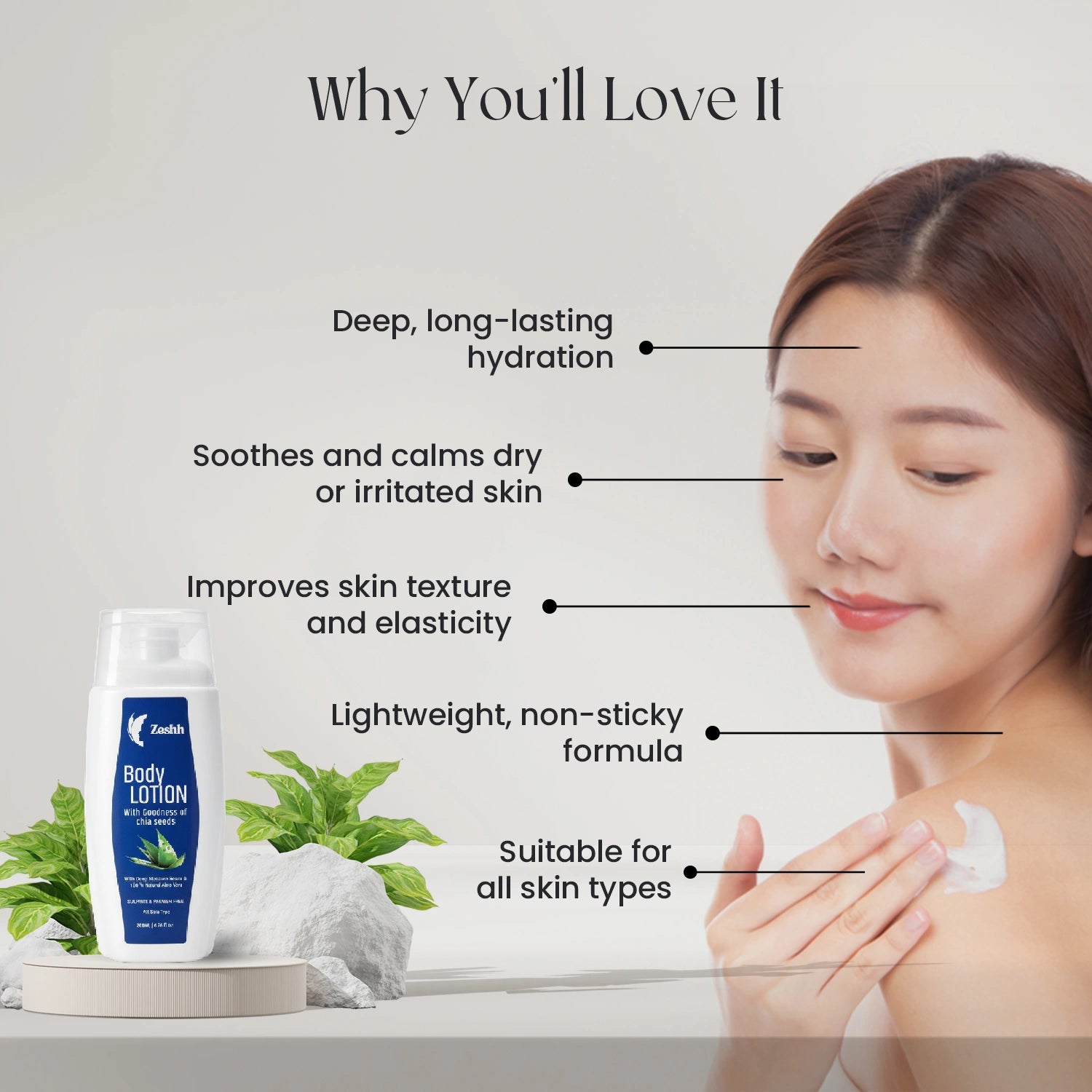 Zeshh Body Lotion with Natural Aloe Vera & Chia Seed Extract