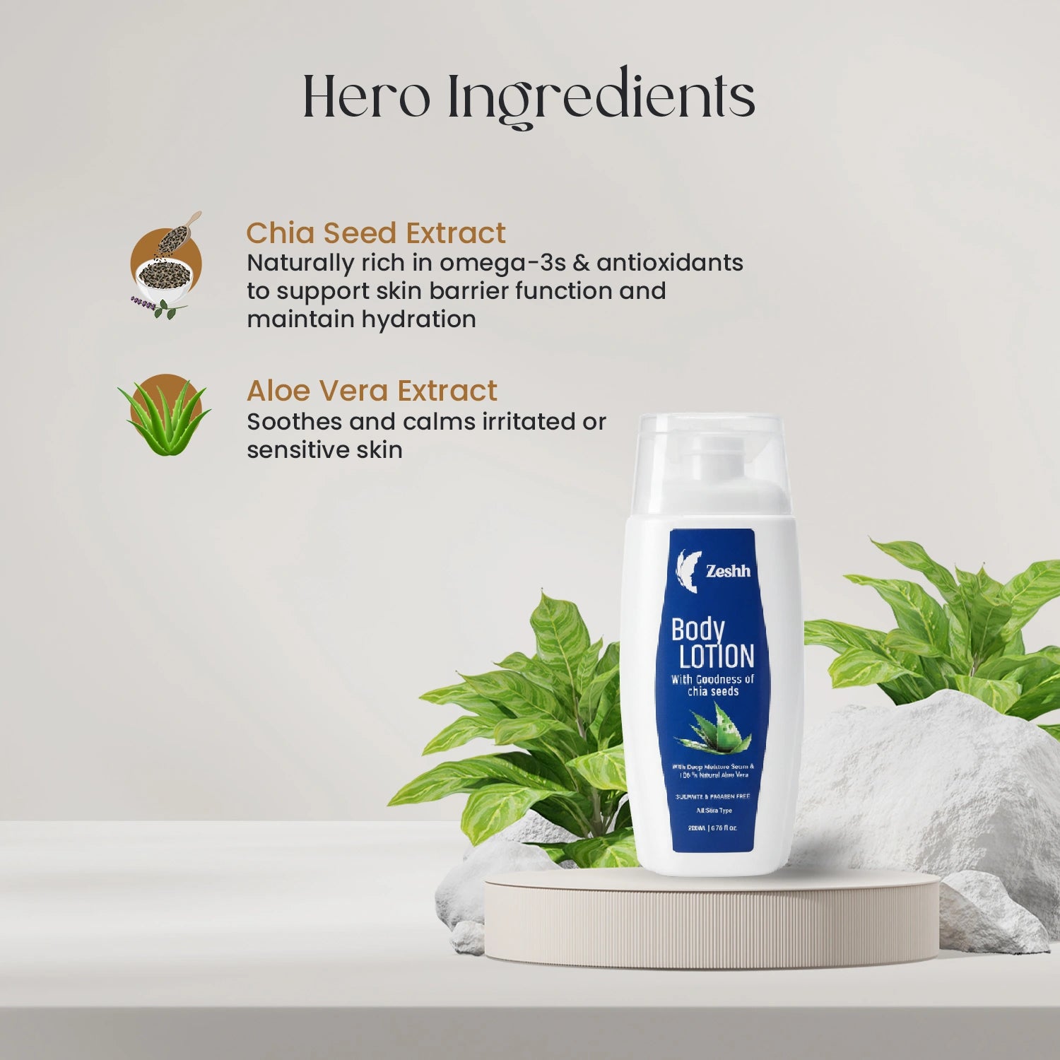 Zeshh Body Lotion with Natural Aloe Vera & Chia Seed Extract