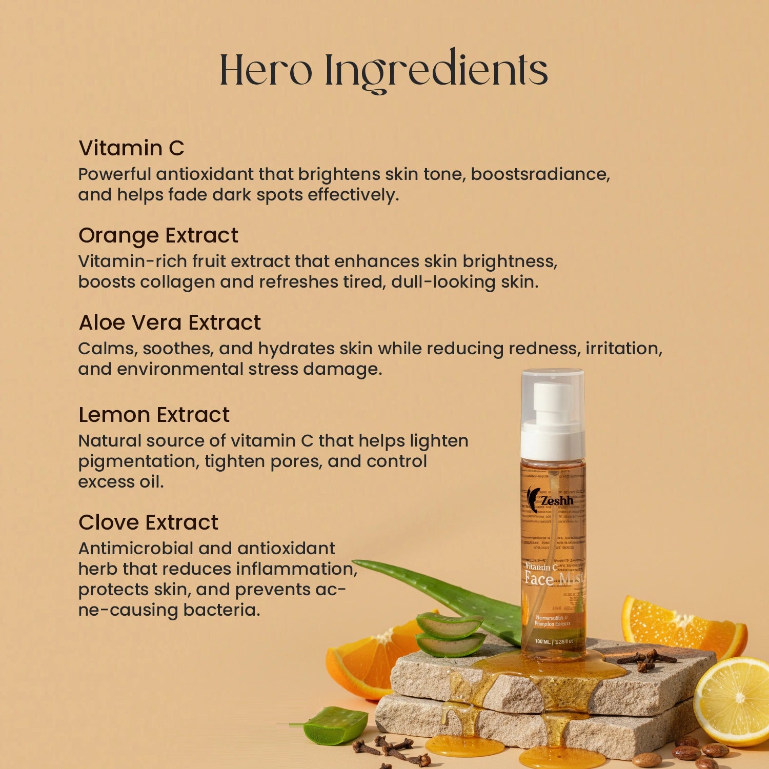 Zeshh Vitamin C Face Mist – Brightening, Hydrating & Glow-Boosting Facial Mist for Radiant Skin